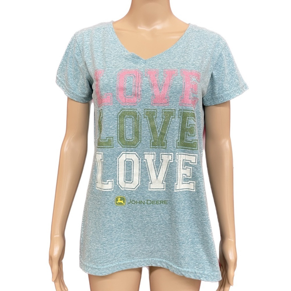 John Deere Glittery Love V-Neck Size Medium